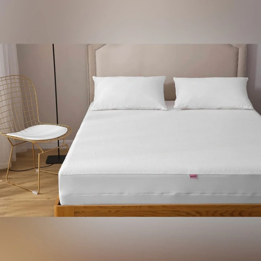 2 Zippered Mattress Protectors Fully-Encased Waterproof Cotton Bed Covers, 2 Pcs